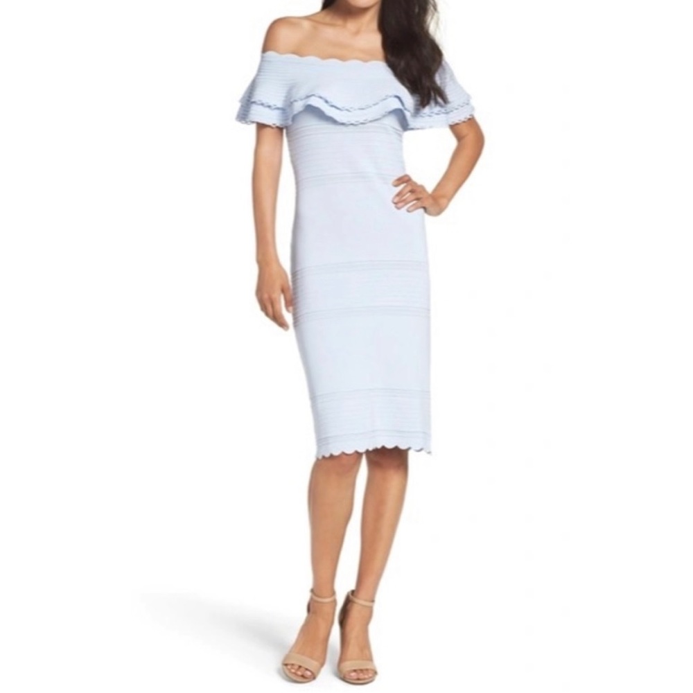 Eliza J off the shoulder midi